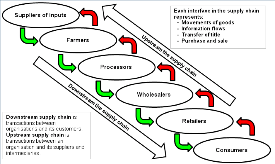 Chart displaying the upstream and downstream inferfaces of the supply chain.