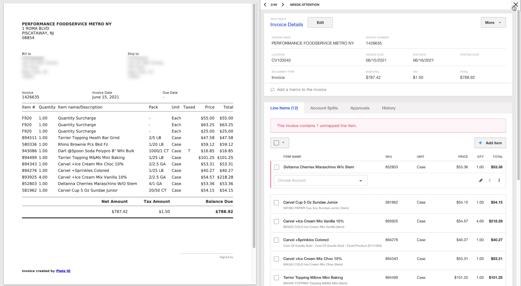 An invoice displayed in the Ottimate platform that streamlines NetSuite's Invoice processing time.