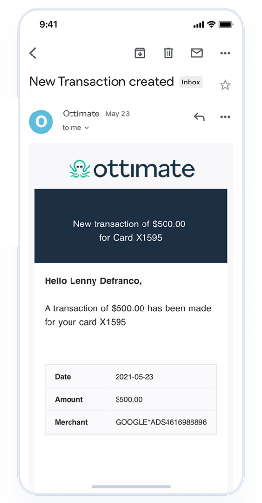 new Ottimate transaction email message product representation