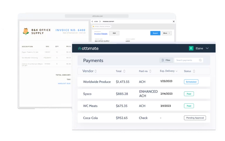 Ottimate payments screen