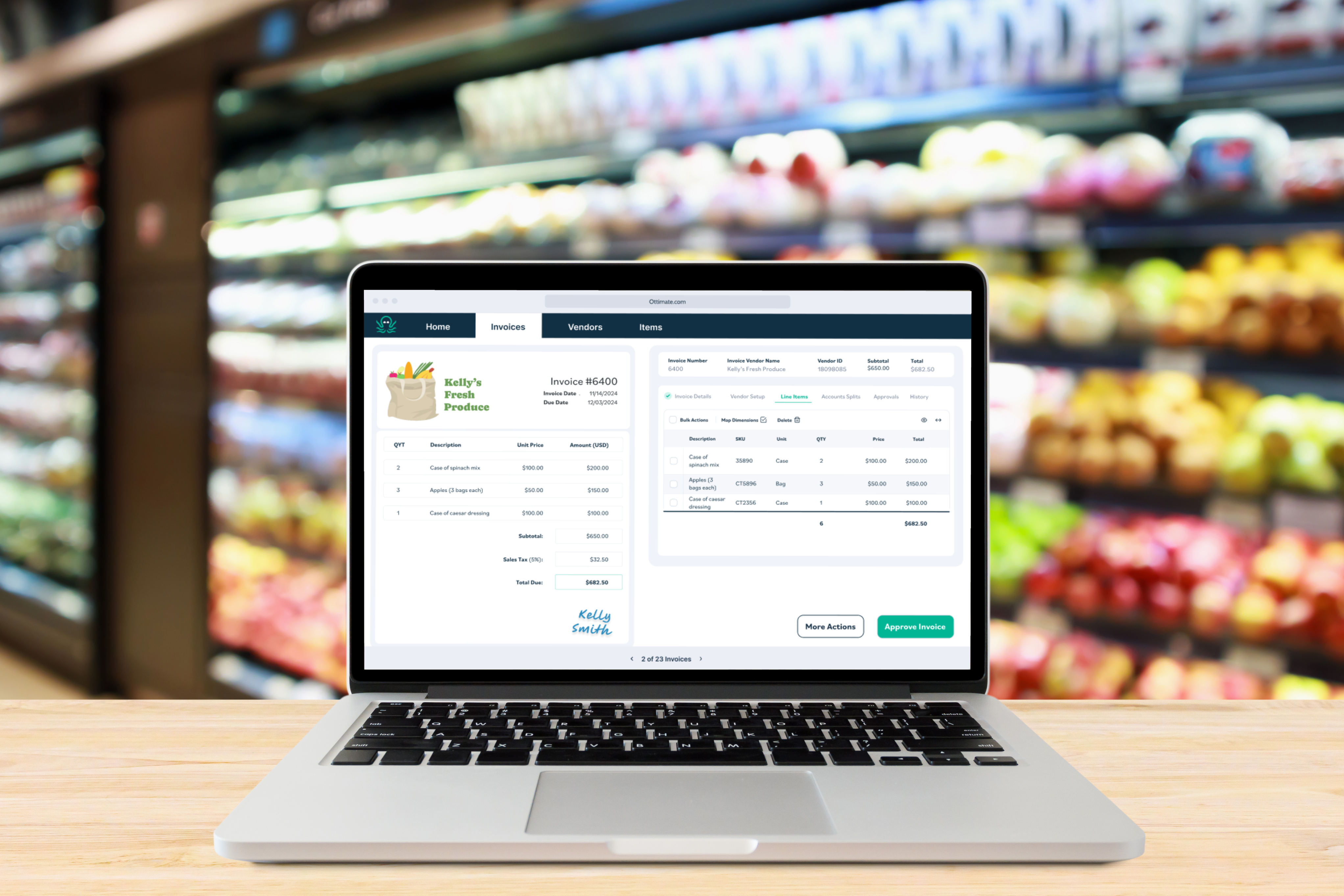 ottimate-invoice-automation-product-on-a-laptop-in-a-grocery-store