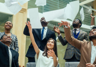 happy young businesswoman making presentation
