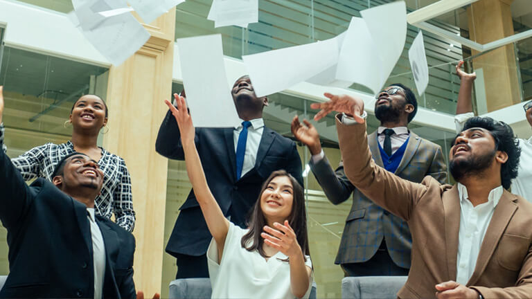 happy young businesswoman making presentation