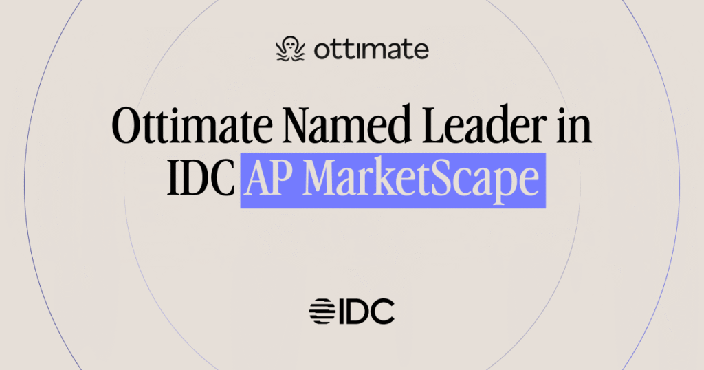 Ottimate named a Leader in the IDC MarketScape for AP automation, with the Ottimate and IDC logos